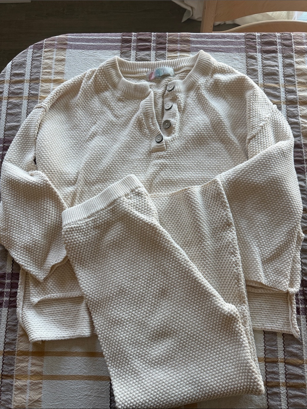 Free People Cream Textured Henley Sweater